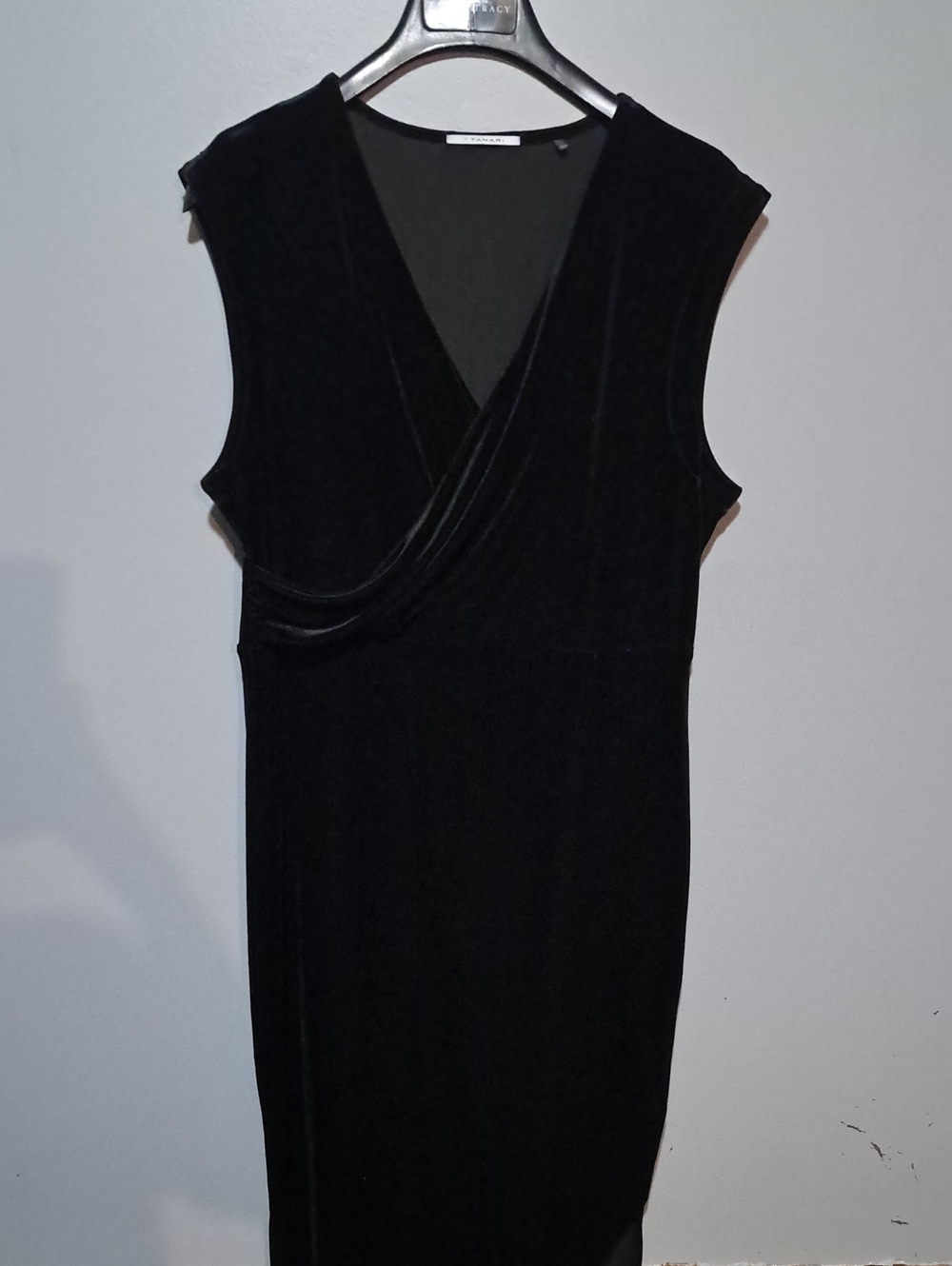 T Tahari Black Velvet Faux-Wrap Sleeveless Sheath Dress